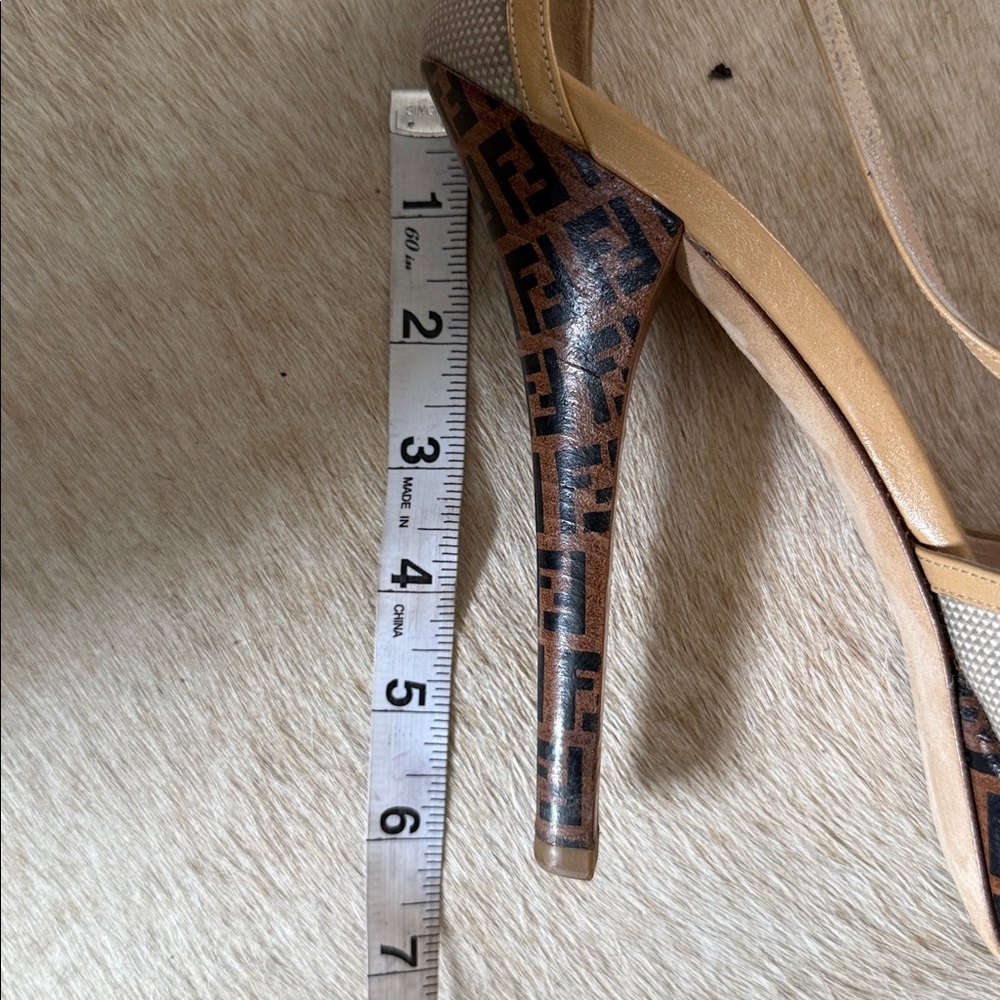 Fendi Beige Zucca Strappy Platform Peep-Toe Heels with FF Logo Platform - Picture 11 of 13